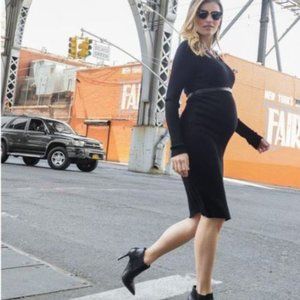 Seraphine Black Ribbed Knit Maternity Dress Small